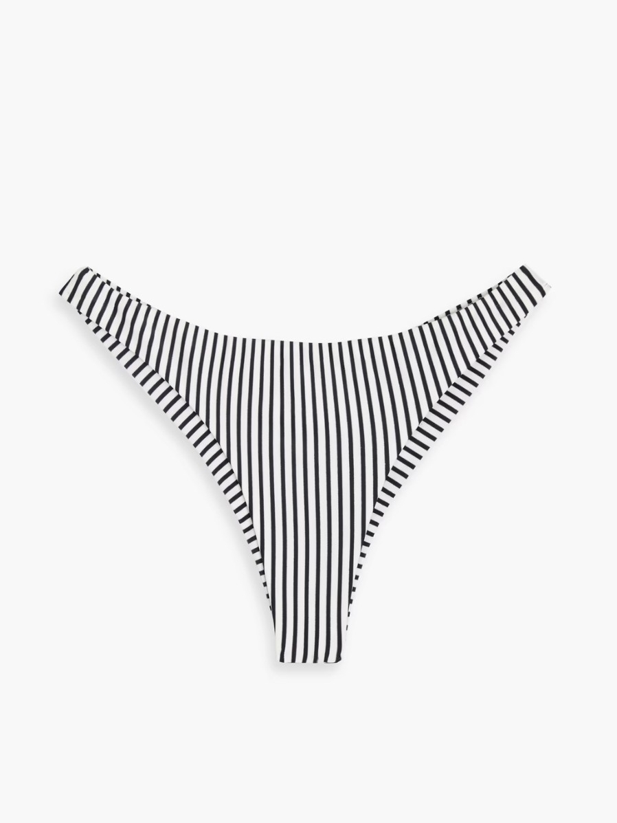 Black & White Striped Bikini Bottom - Women Swim